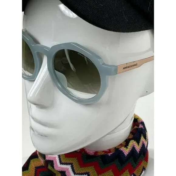 Armani Exchange Light Blue Round Geometric Sunglasses display picture 2